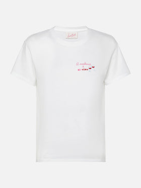 Baumwoll-T-Shirt „Emilie“ mit „Il Weekend è Di-Vino“-Stickerei