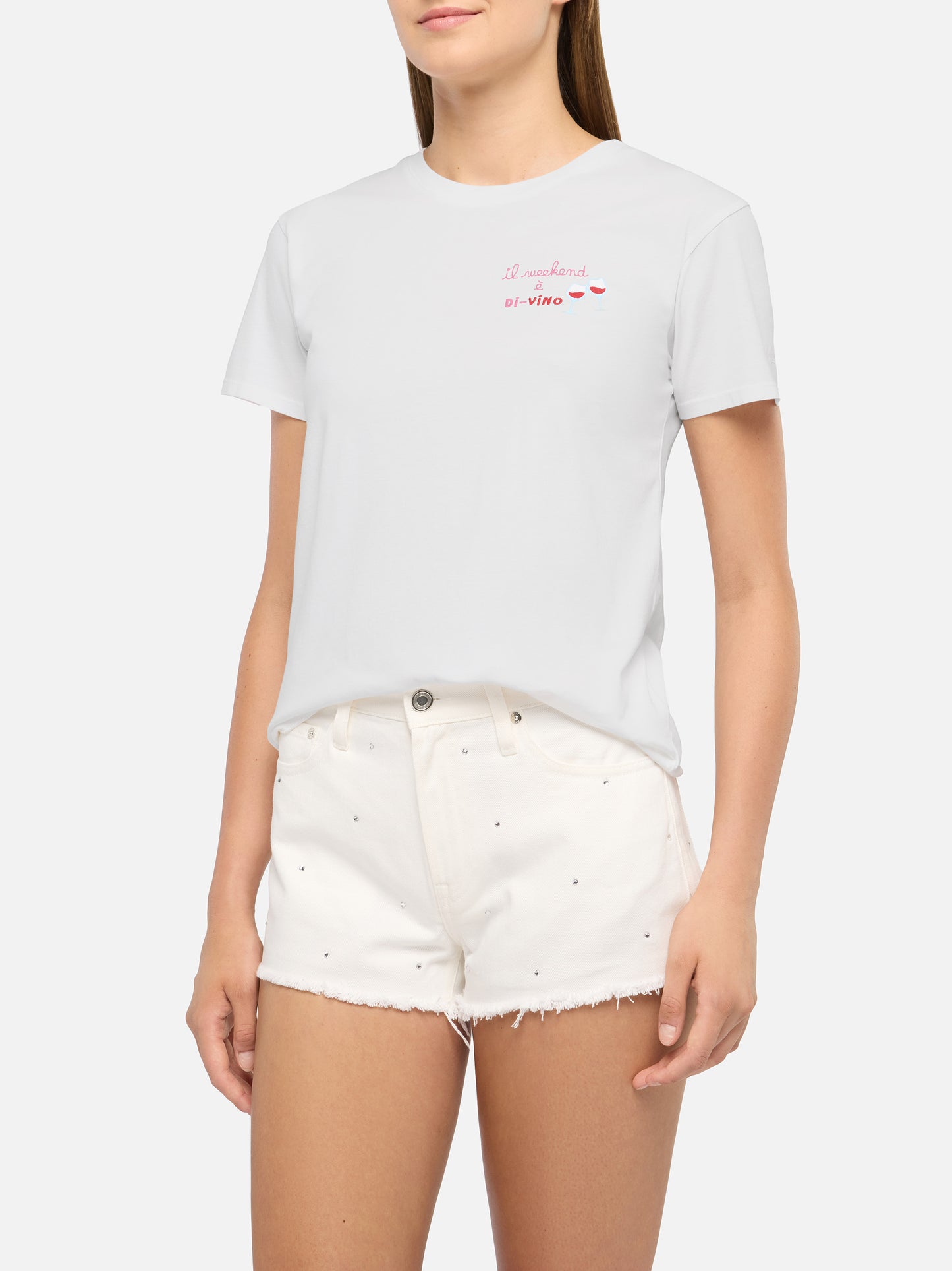 Baumwoll-T-Shirt „Emilie“ mit „Il Weekend è Di-Vino“-Stickerei