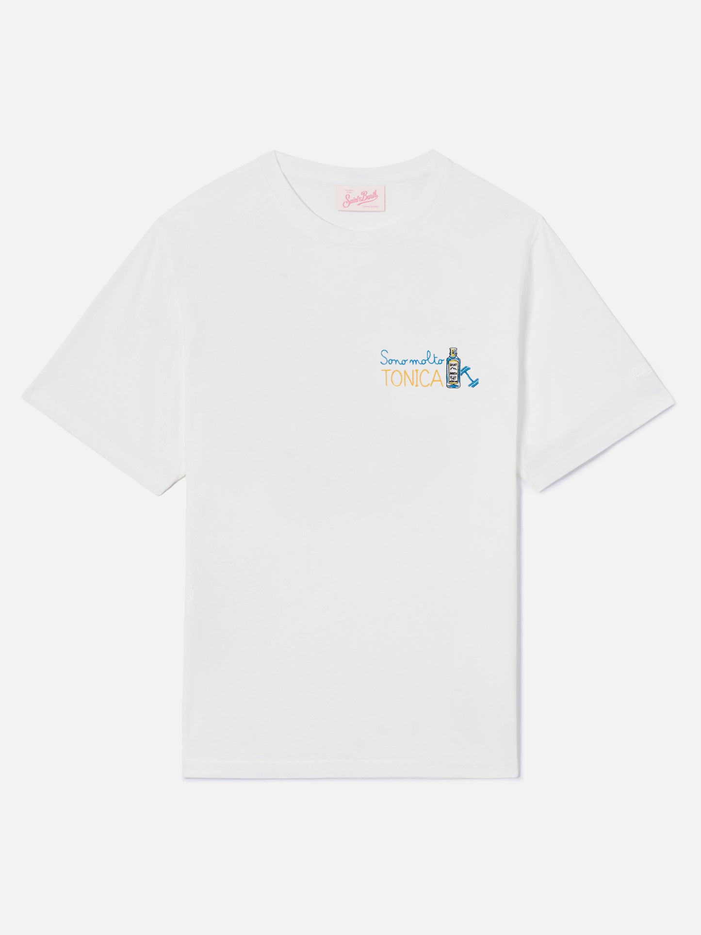 White Emilie T-shirt with Sono molto Tonica embroidery