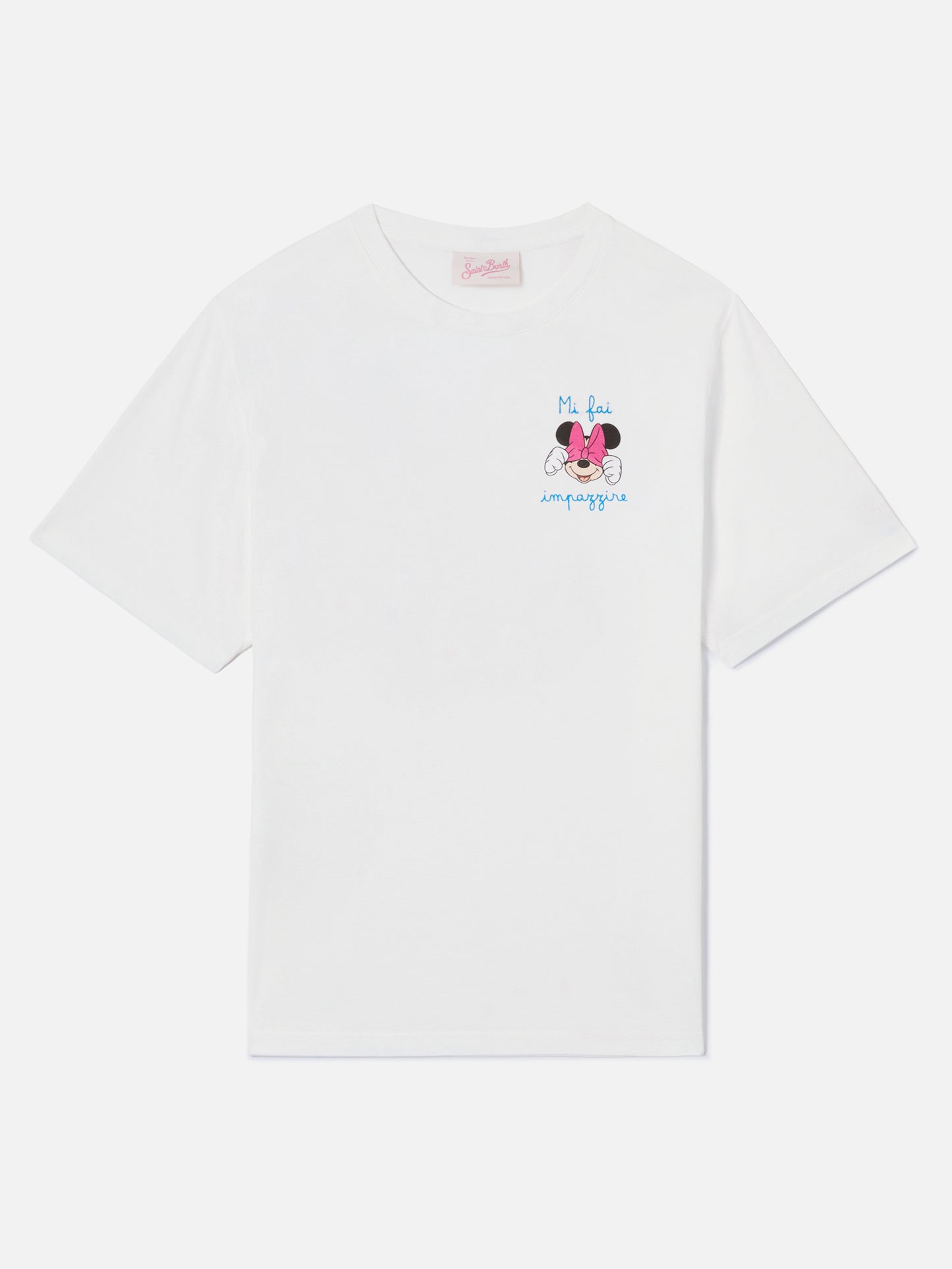 Pink Emilie T-shirt with Minnie print and Mi fai impazzire embroidery | Special edition