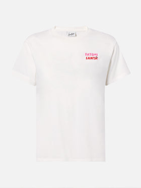 Emilie organic cotton T-shirt in white with Fatemi Santa embroidery