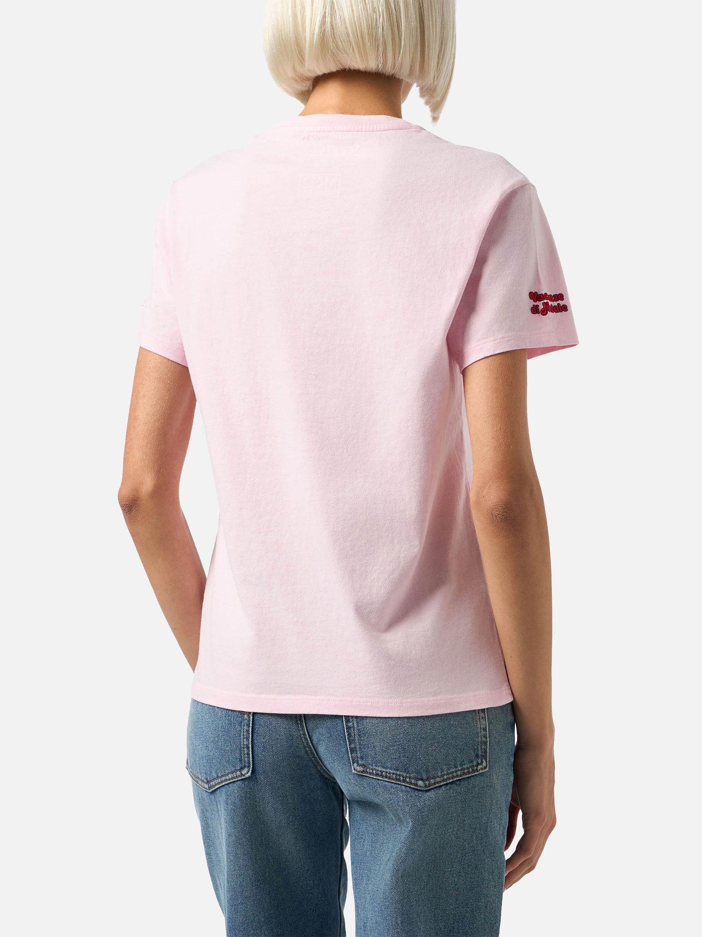 Woman heavy cotton pink t-shirt Emilie with Negare, negare sempre! embroidery | VACANZE DI NATALE SPECIAL EDITION - MC2 Saint Barth