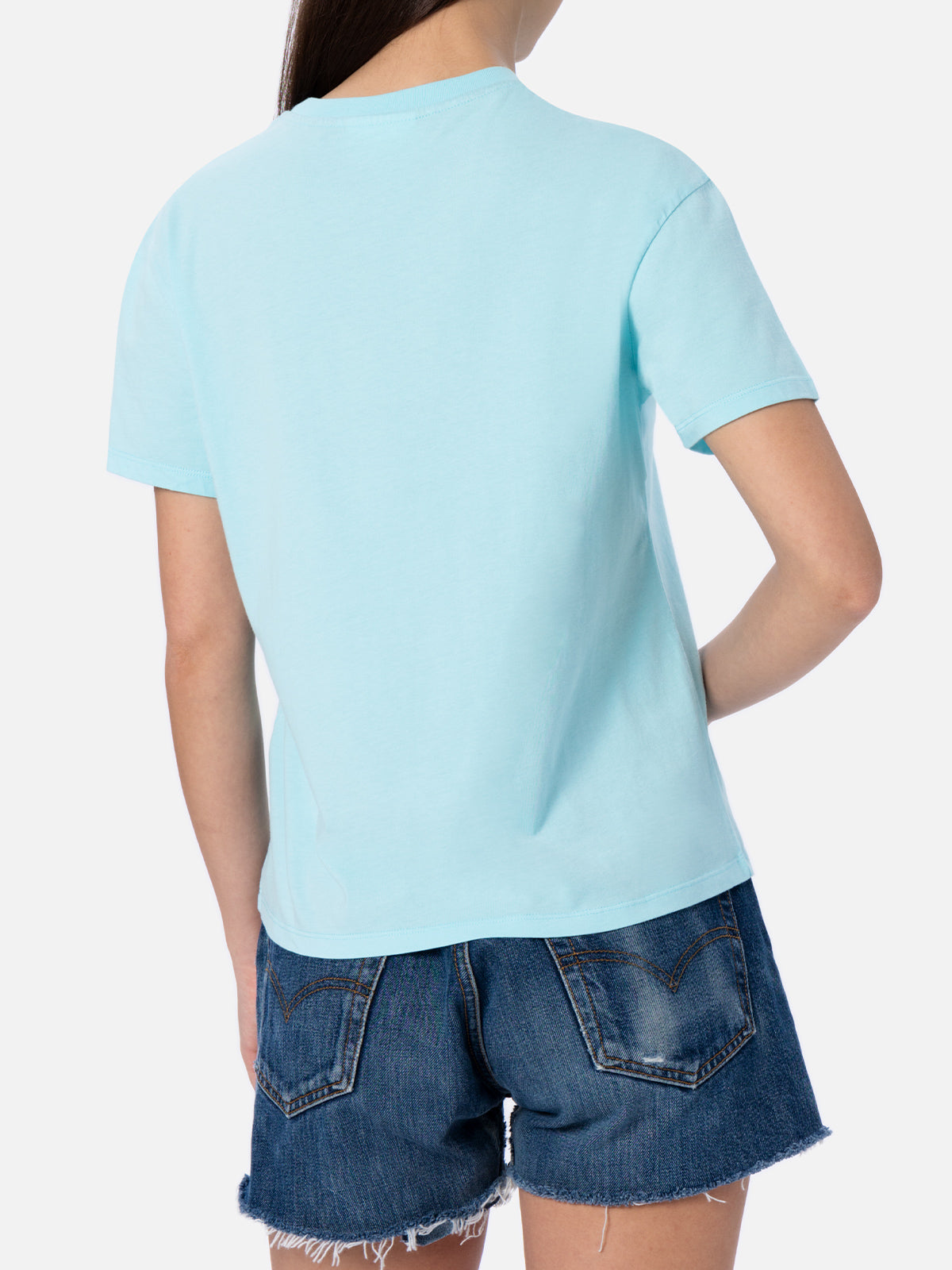 Woman cotton jersey crewneck t-shirt Emilie Joanna Luise patch pocket | MADE WITH LIBERTY FABRIC - MC2 Saint Barth