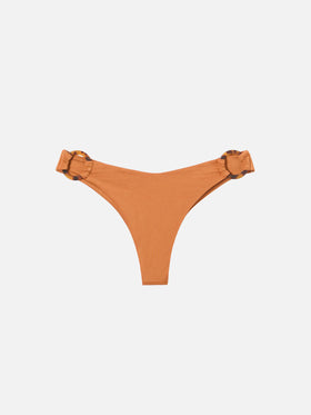 Slip mare a brasiliana Evelyn in giallo ocra shiny con anelli