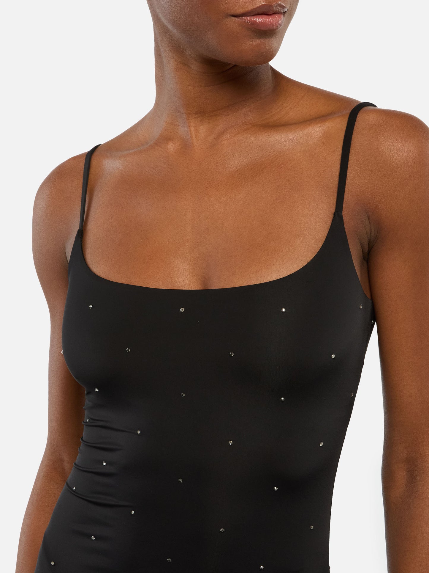 Evy long fitted black slip dress