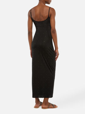 Evy long fitted black slip dress