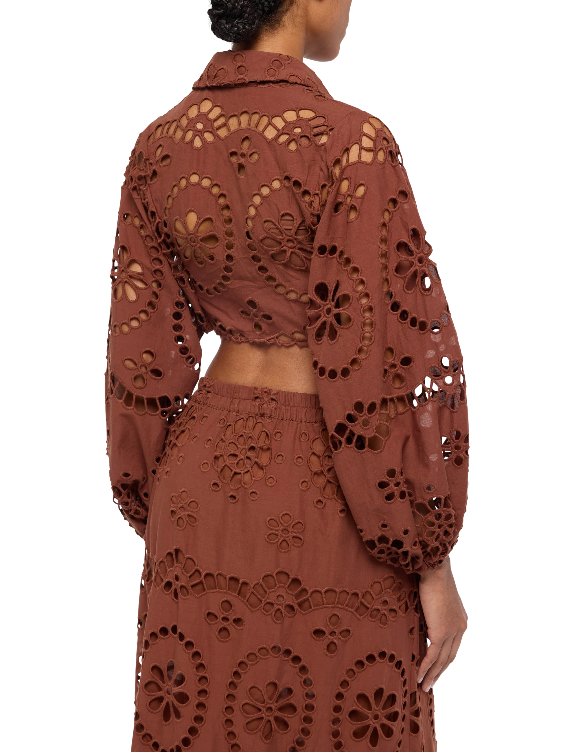 Febe camel brown cotton Sangallo lace shirt - MC2 Saint Barth