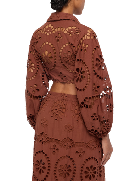 Febe camel brown cotton Sangallo lace shirt - MC2 Saint Barth