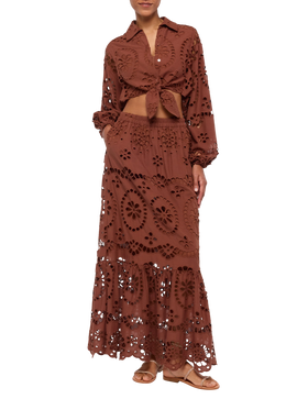 Febe camel brown cotton Sangallo lace shirt - MC2 Saint Barth