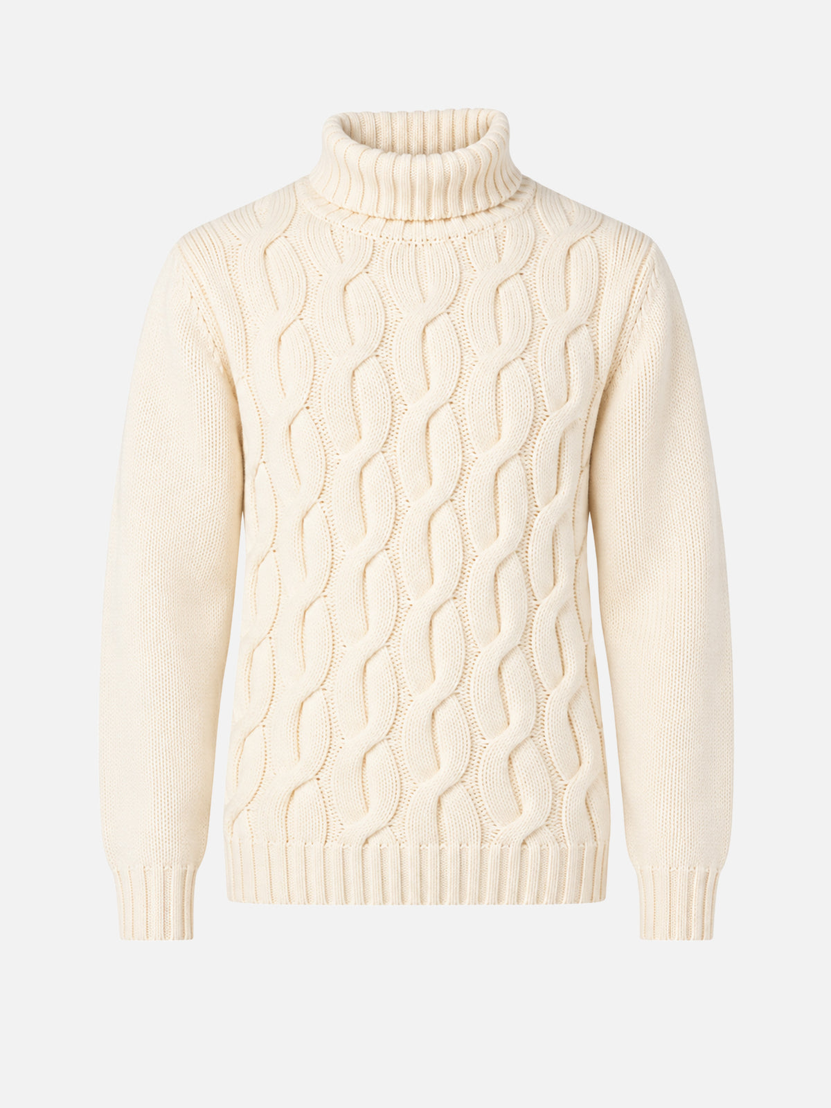 Jersey de punto trenzado estilo pescador en mezcla de cachemira color blanco roto