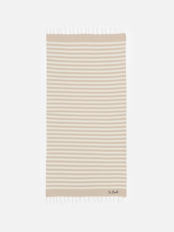 Telo mare in cotone Fouta con stampa a righe beige