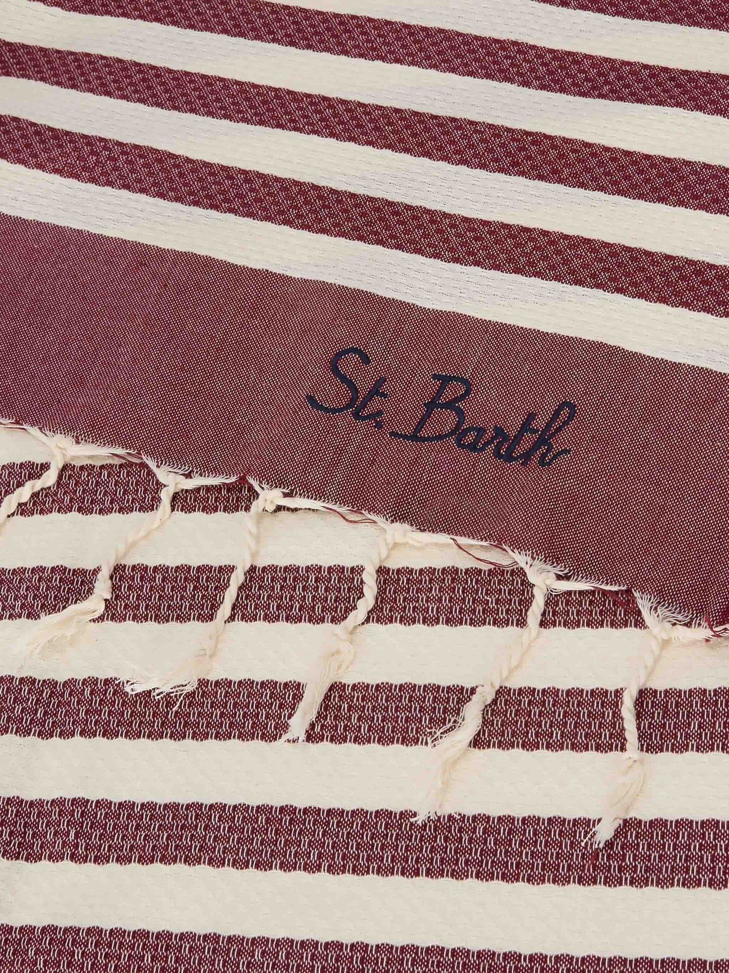 Serviette de plage fouta à rayures bordeaux et blanches