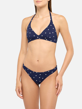 Bikini a triangolo fisso Gaia Maia con slip a vita alta e stampa a pois