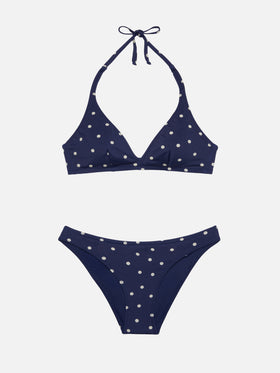 Bikini a triangolo fisso Gaia Maia con slip a vita alta e stampa a pois