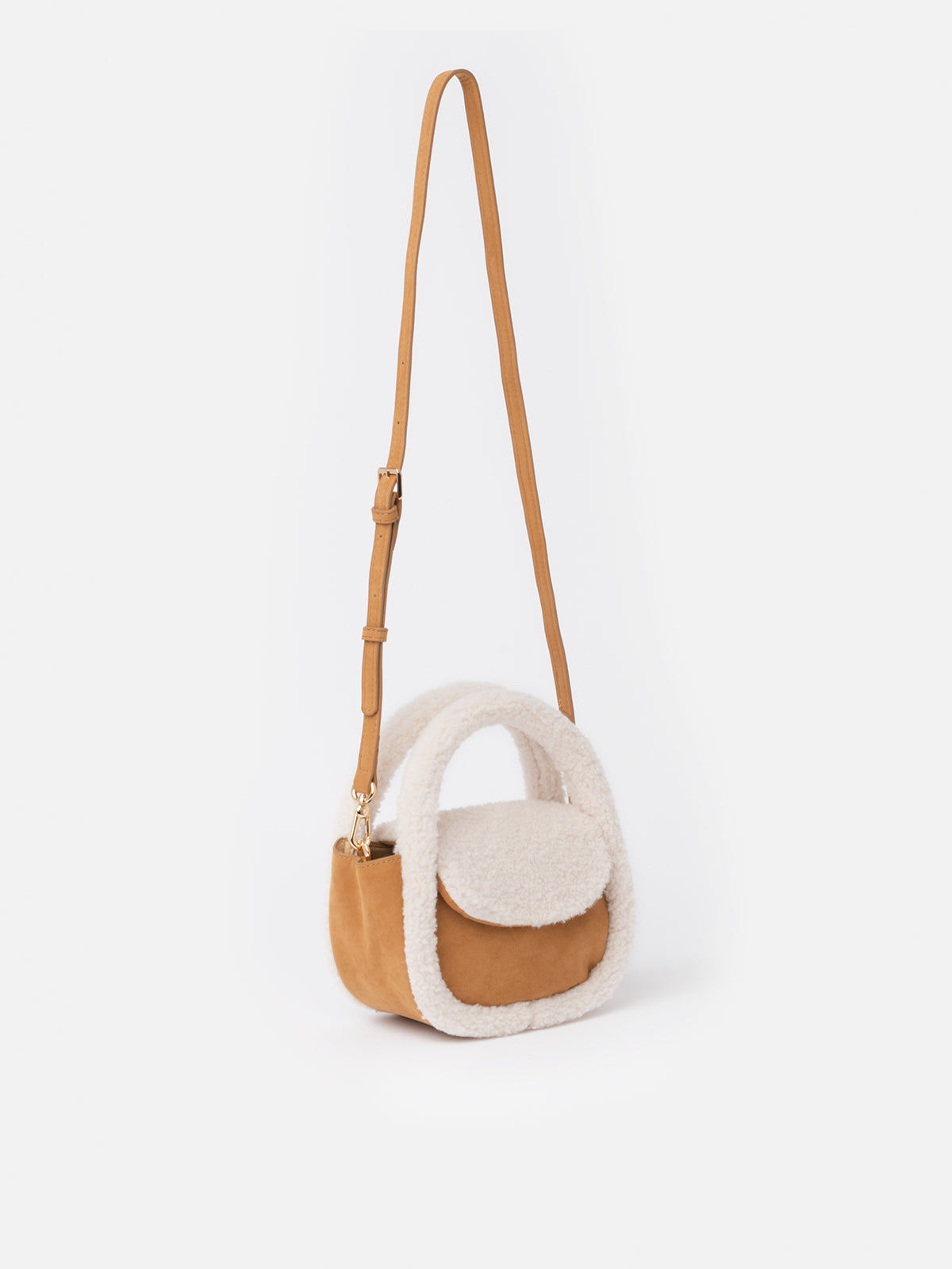 Umhängetasche Gilda in Kamel-Hammel-Optik mit Shearling-Details