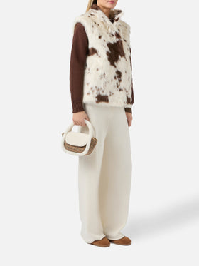 Gilda Mutton Wool Handbag in houndstooth wool and shearling