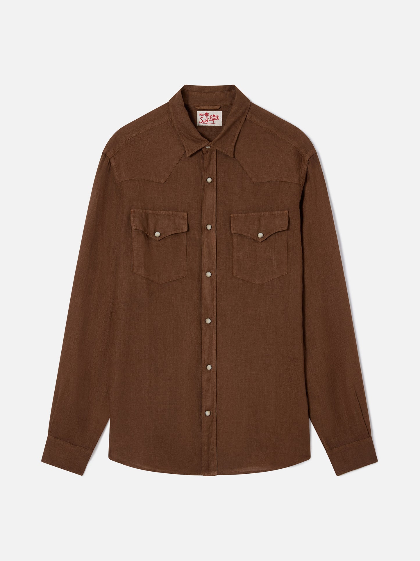 Camicia Greg in lino marrone tinta unita