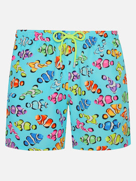 Man classic swim shorts with multicolor clownfish print