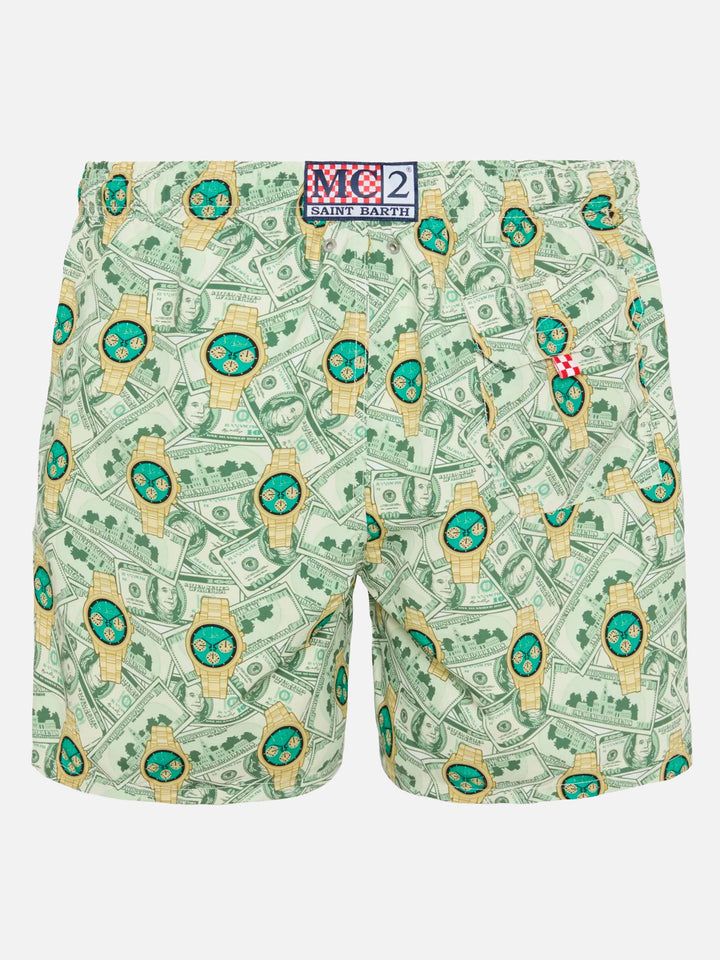 Costume mare lunghezza media Gustavia con stampa orologi