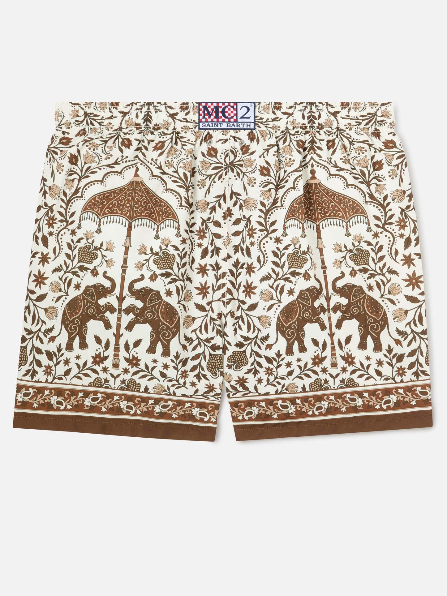 Gustavia swim shorts with brown ornamental placed print
