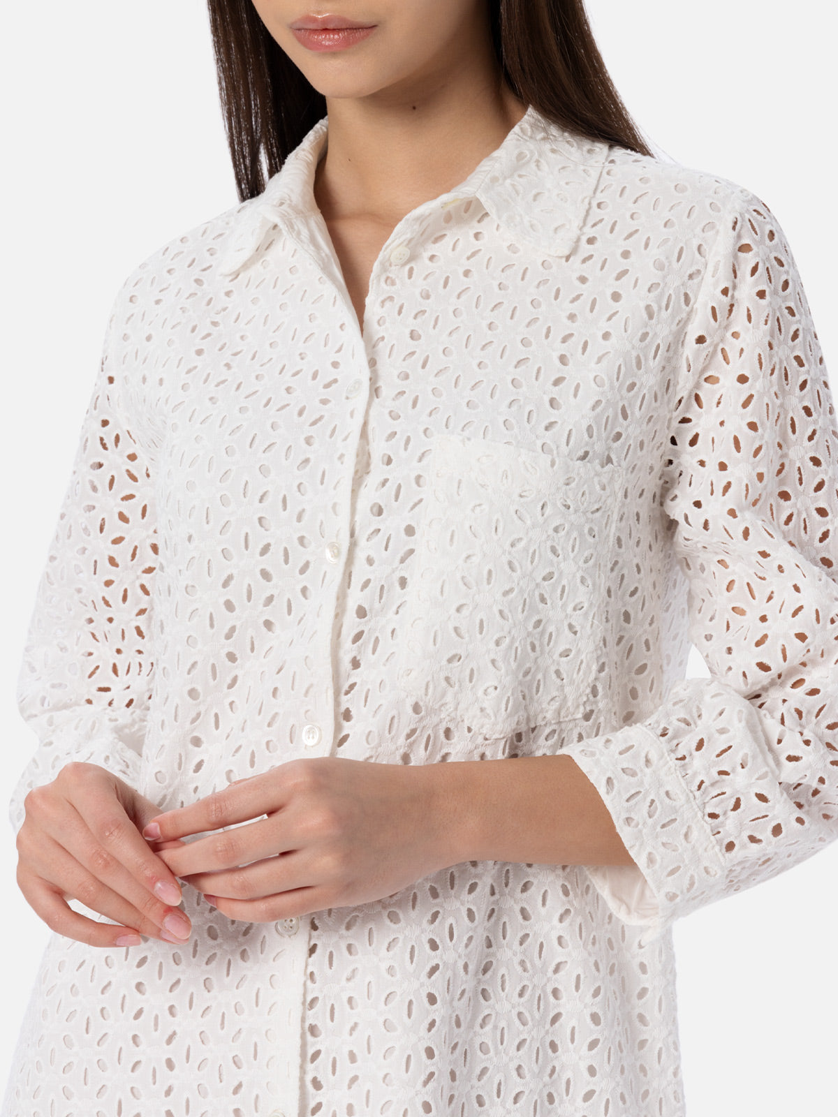 Woman white Sangallo shirt mini dress