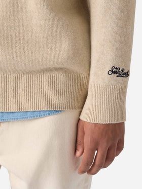 Beige sweater Heron with Vacanze di Natale jacquard | VACANZE DI NATALE SPECIAL EDITION