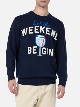 Man blue sweater Heron with Weekend be gin jacquard - MC2 Saint Barth