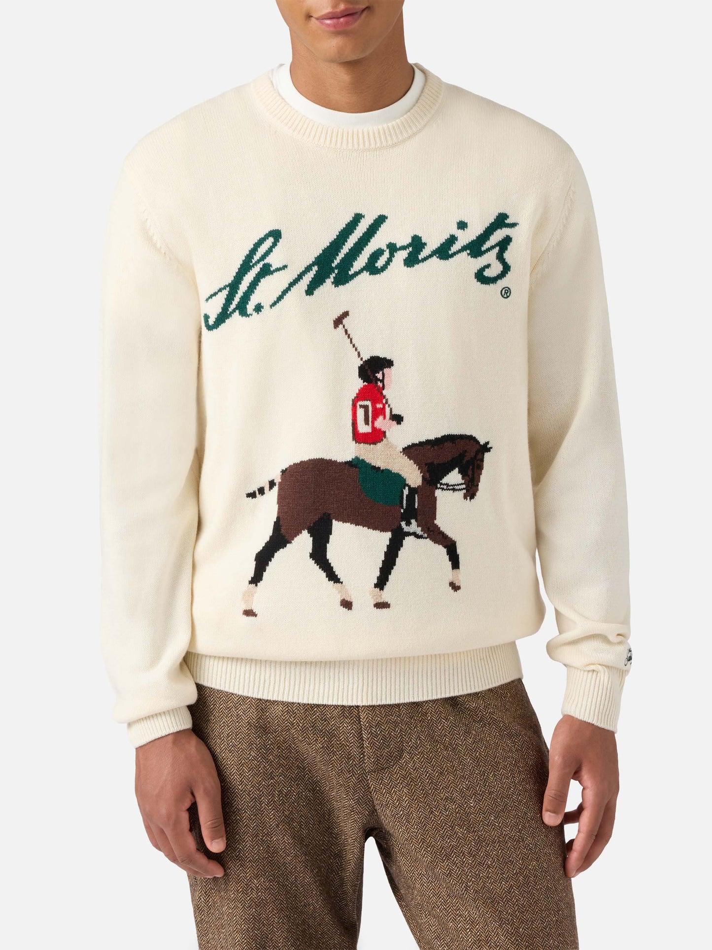 Heron sweater in white with St. Moritz Polo jacquard