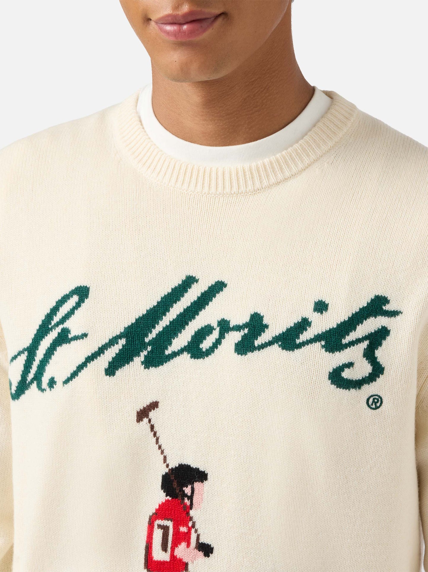 Heron sweater in white with St. Moritz Polo jacquard