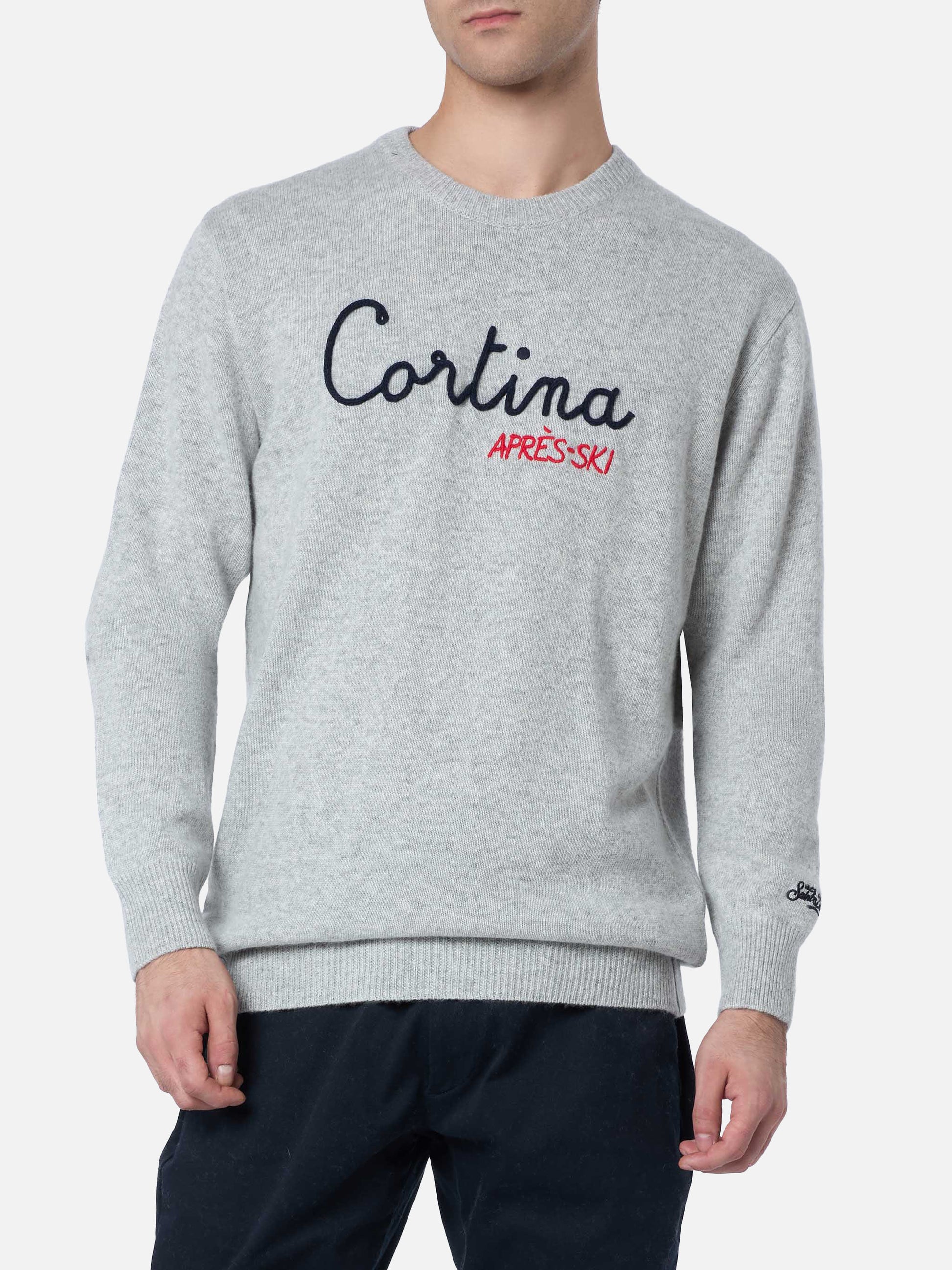Man gray sweater Heron with Cortina apres ski embroidery - MC2 Saint Barth
