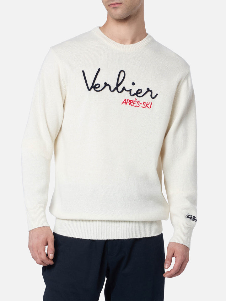 Man white sweater Heron with Verbier apres ski embroidery - MC2 Saint Barth