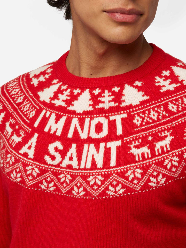 Red sweater Heron with fair isle jacquard and I'm not a Saint jacquard - MC2 Saint Barth