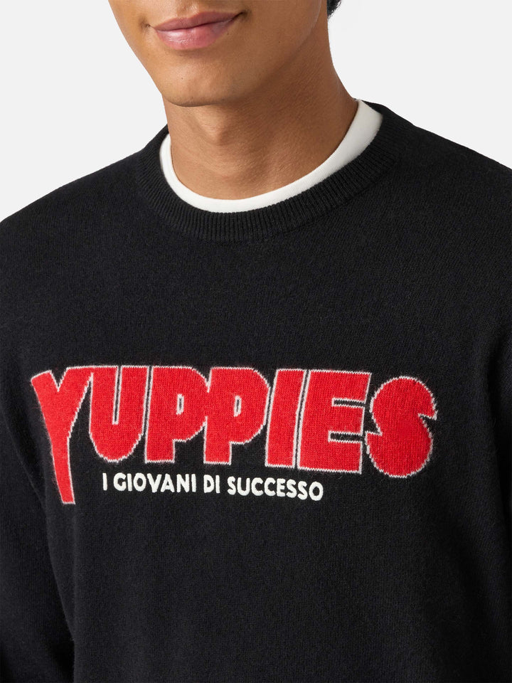 Heron Light sweater in black with Yuppies jacquard and embroidery | YUPPIES SPECIAL EDITION