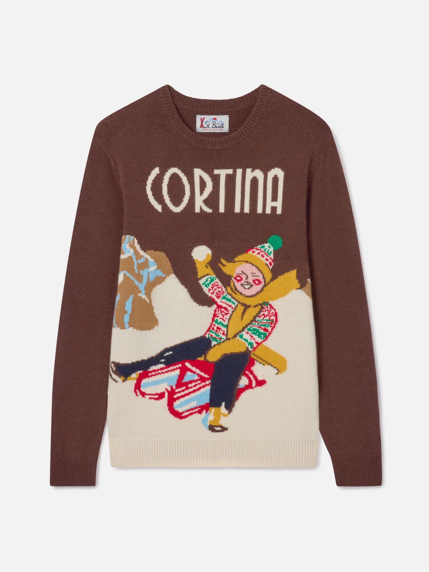 Suéter de cuello redondo con jacquard de postal Cortina