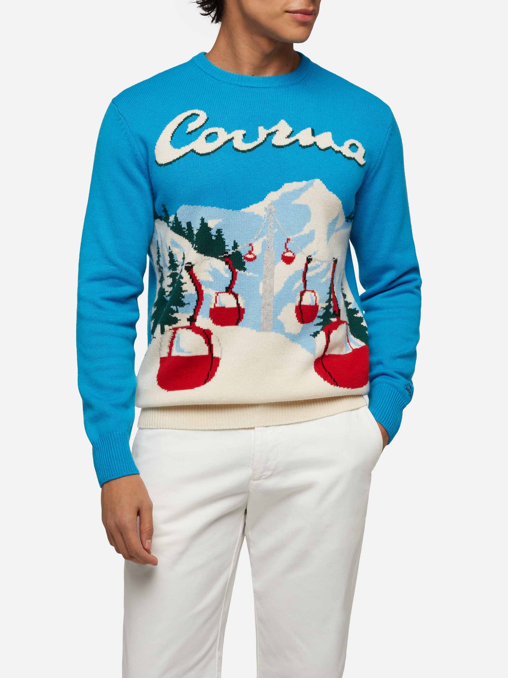 Crewneck sweater Heron with Courma postcard jacquard - MC2 Saint Barth