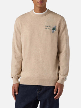 Maglione a girocollo Heron Light con ricamo orologio Time has no price