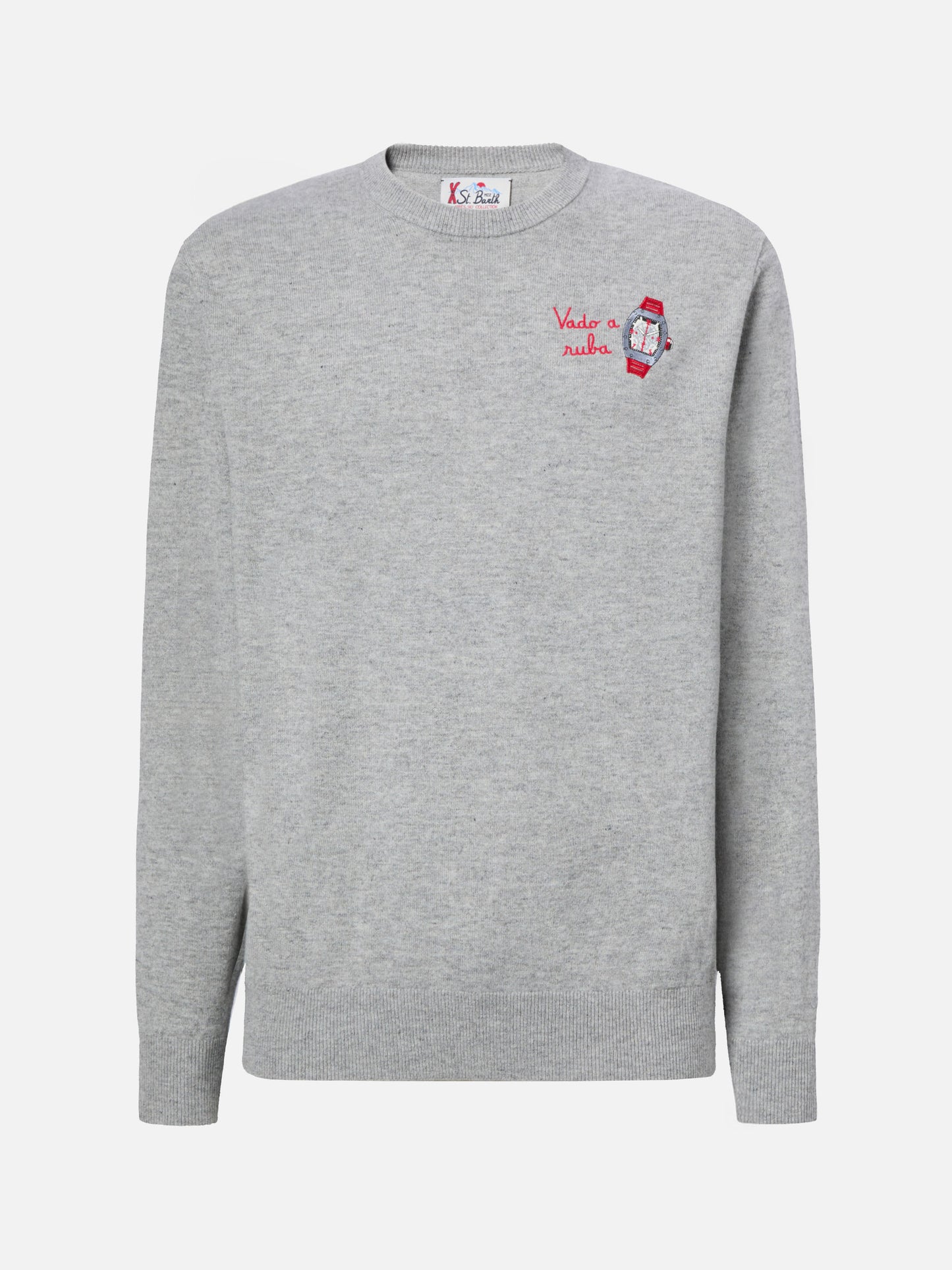 Crewneck sweater Heron Light with Vado a ruba embroidery
