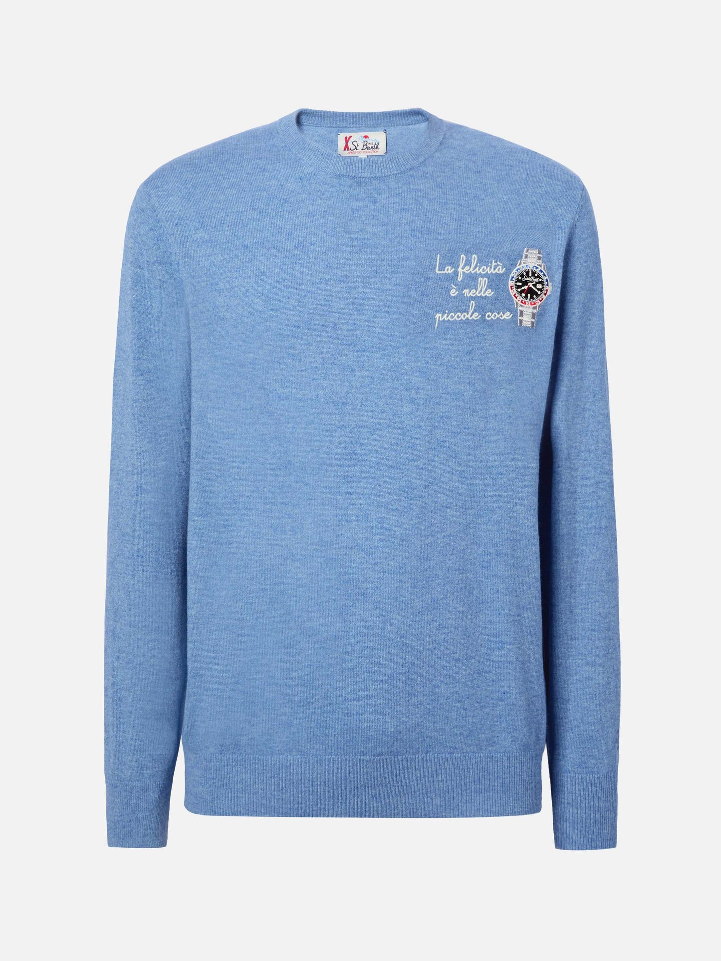 Crewneck sweater Heron Light with La felicità è nelle piccole cose embroidery