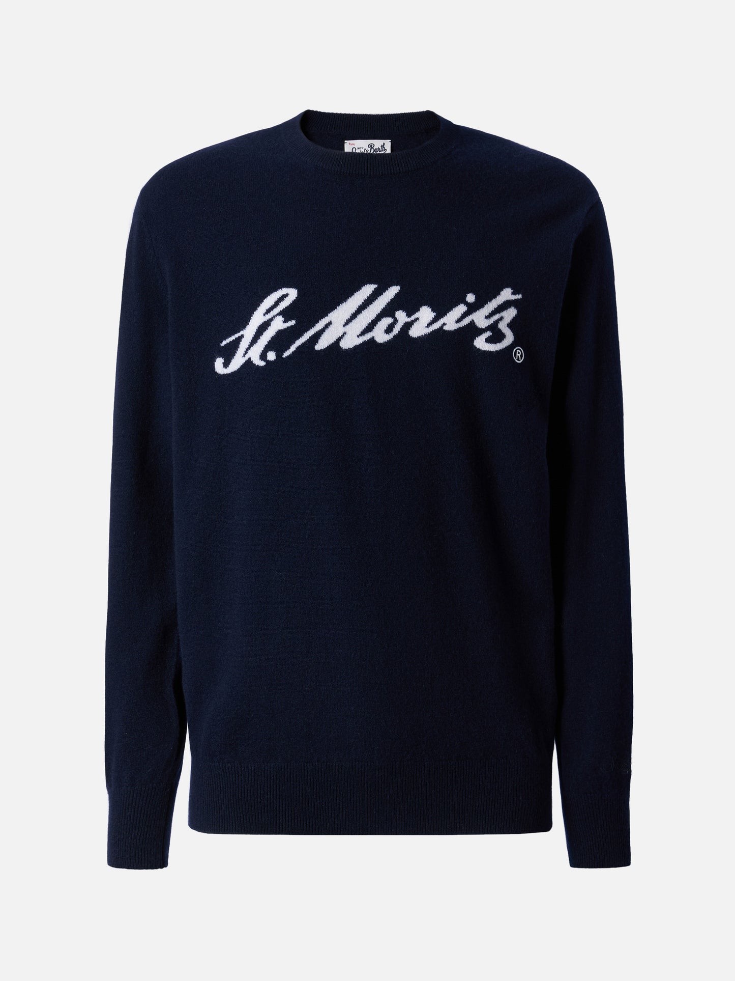 Maglione Heron Light in 100% CASHMERE blu con intarsio St. Moritz | ST. MORITZ TOP OF THE WORLD