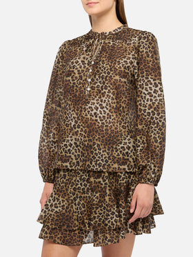 Harper blusa in voile di seta con stampa animalier