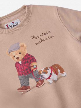 Felpa girocollo Hutton con stampa orsetto