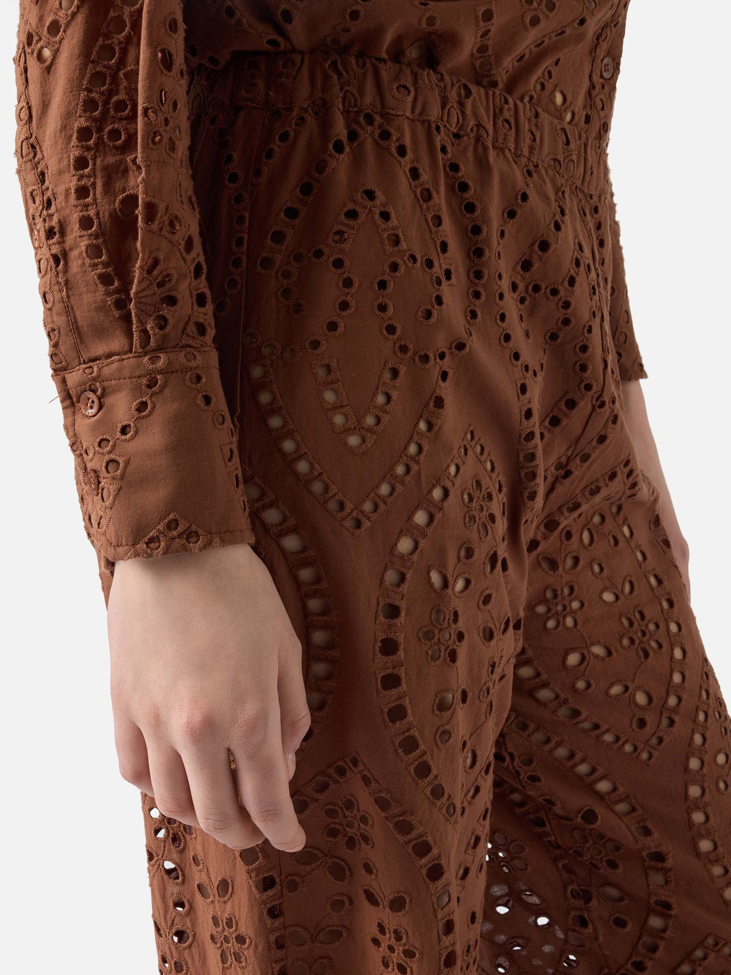 Brown Inez broderie anglaise trousers