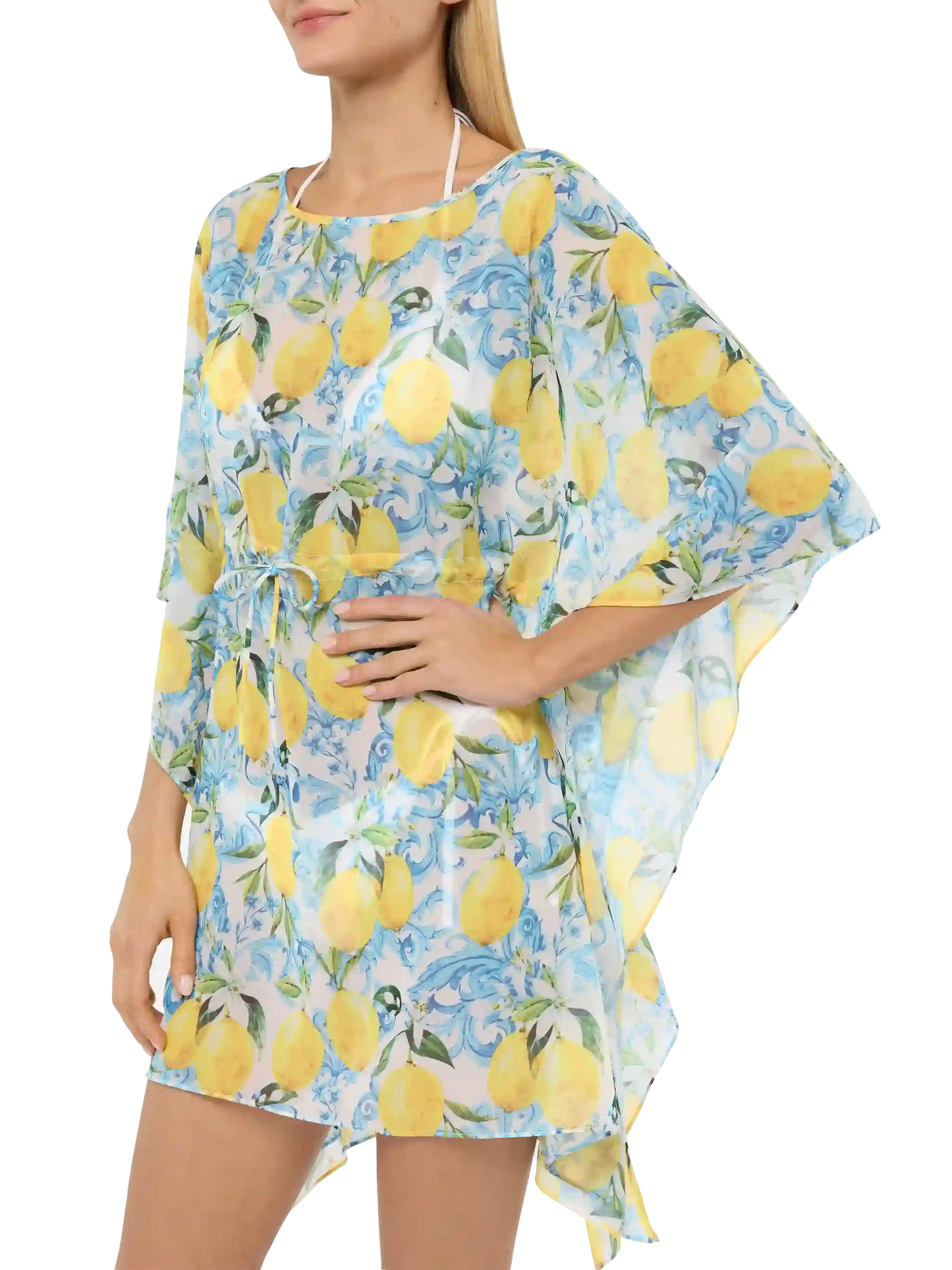Kaftan aus Baumwolle und Seide „Iria“ mit Majolika-Print