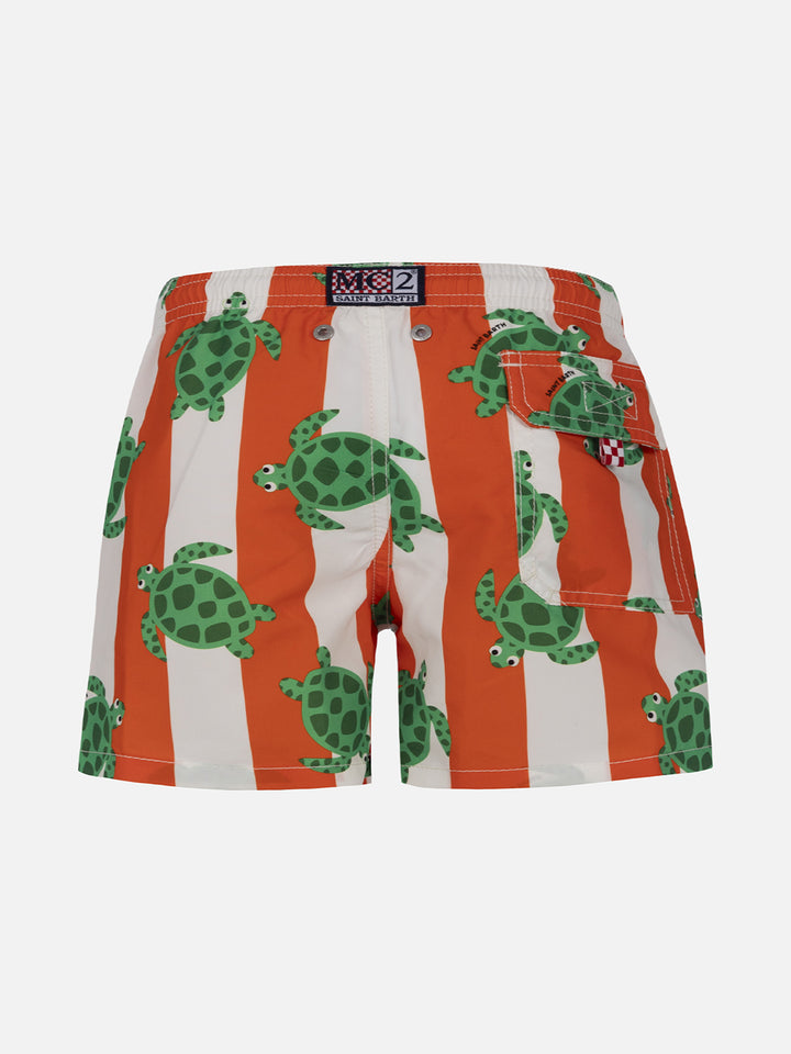 Boy mid-length Jean swim-shorts with sea turtle print - MC2 Saint Barth