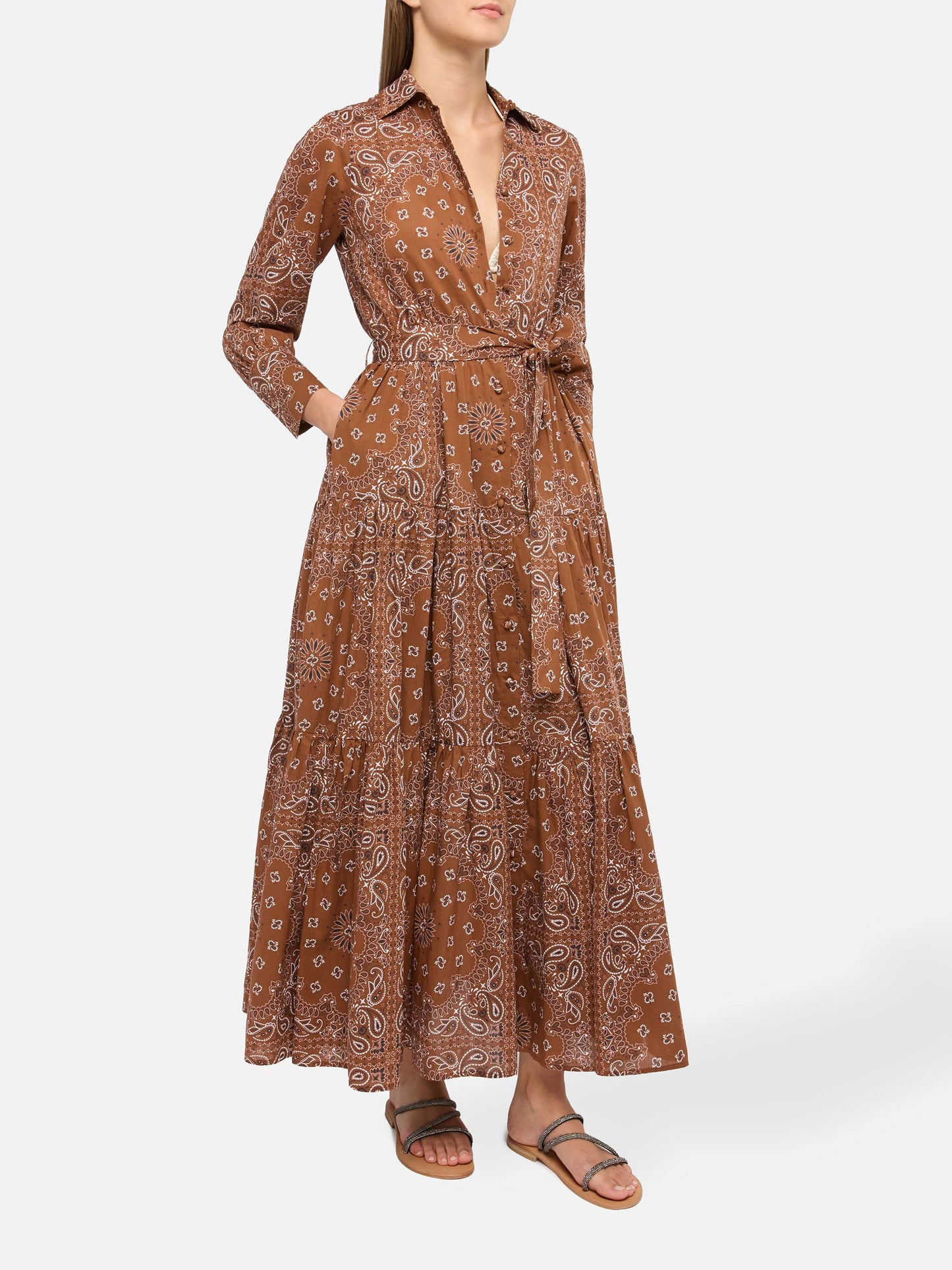 Woman brown bandanna long dress Jensen