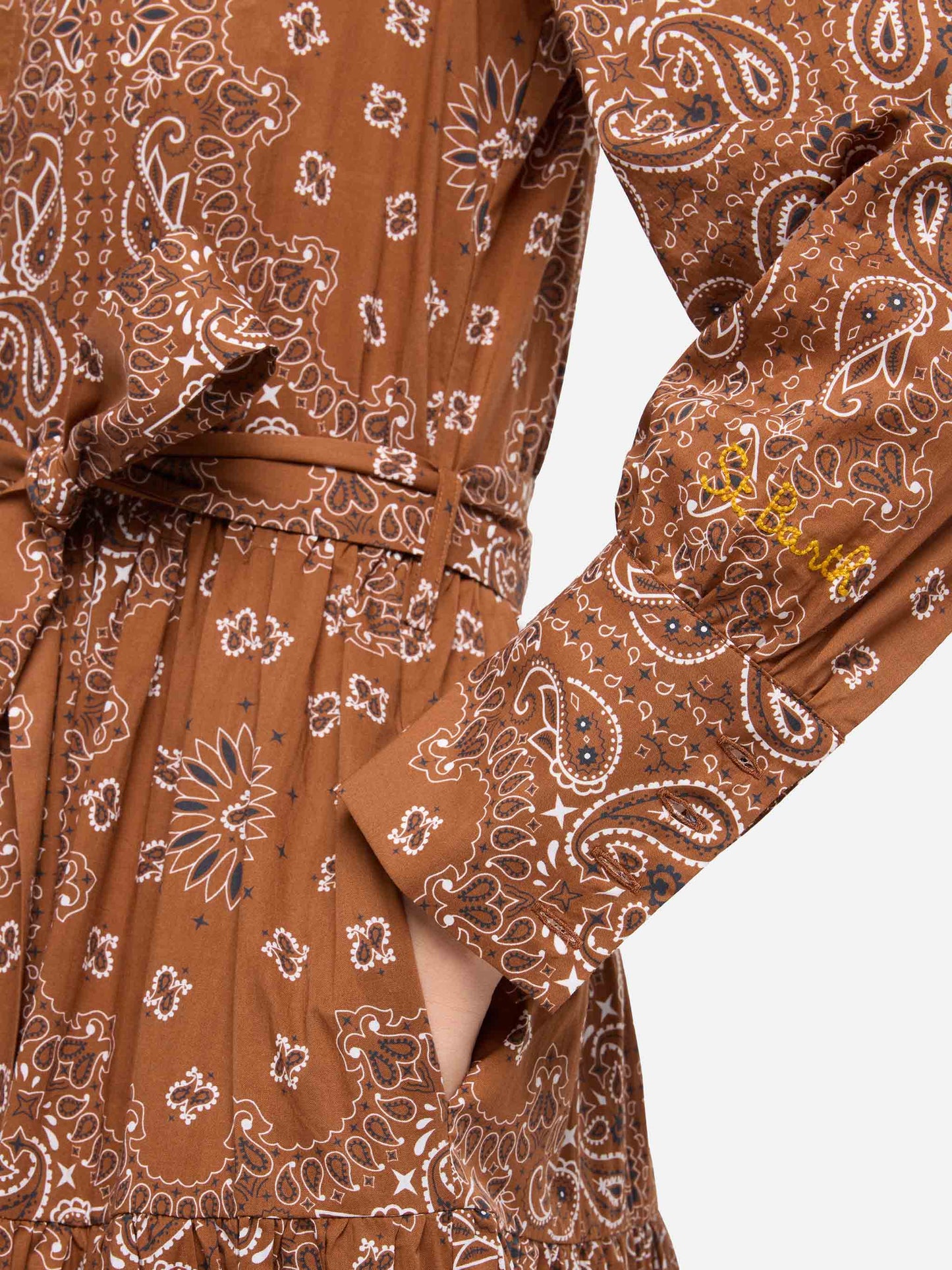 Woman brown bandanna long dress Jensen