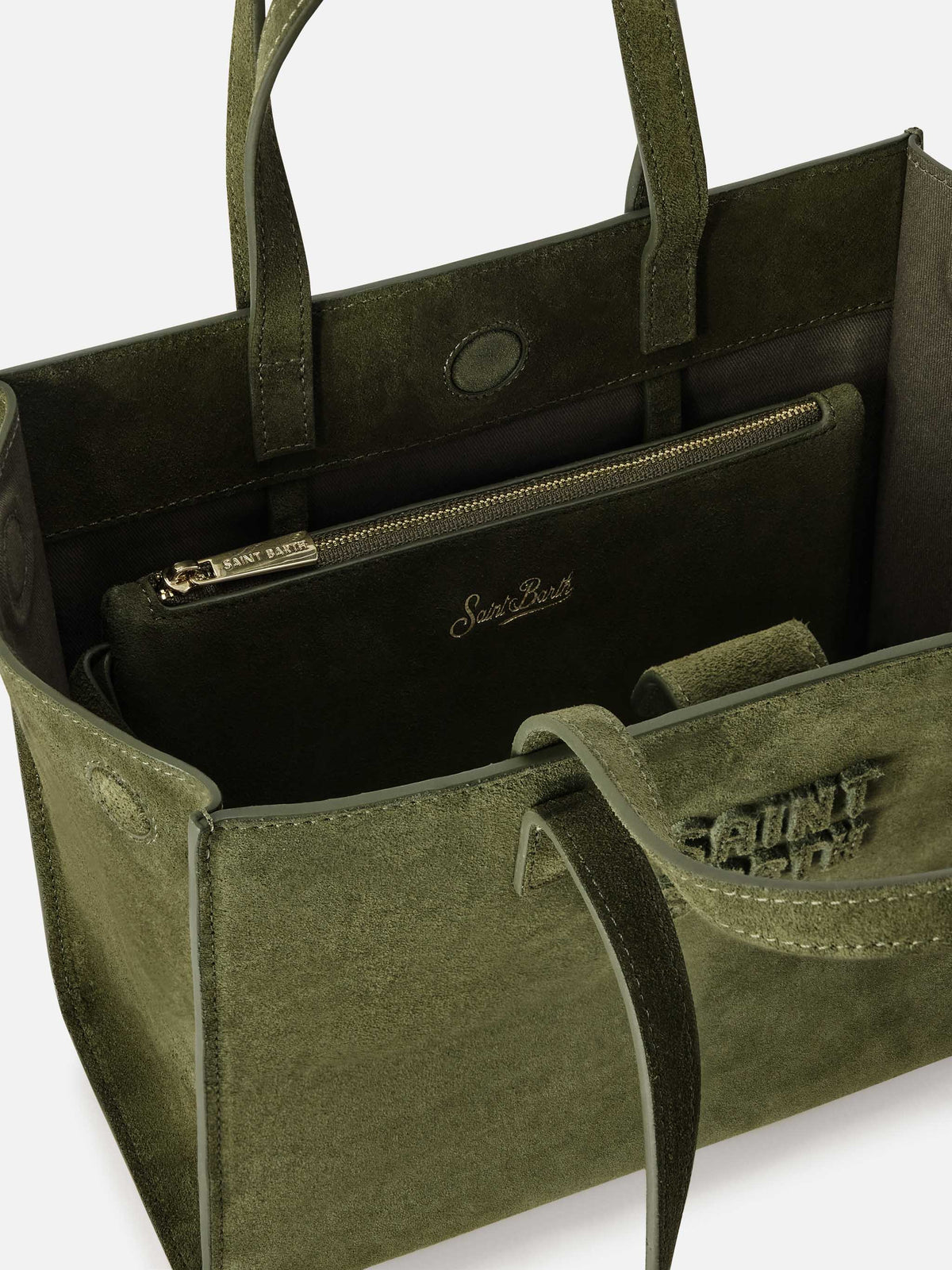 Borsa Medium Jour verde militare in camoscio con etichetta logo