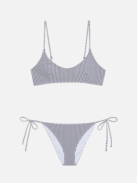 Virgo classic swim briefs with striped print - Judy seersucker bralette top with striped print - MC2 Saint Barth