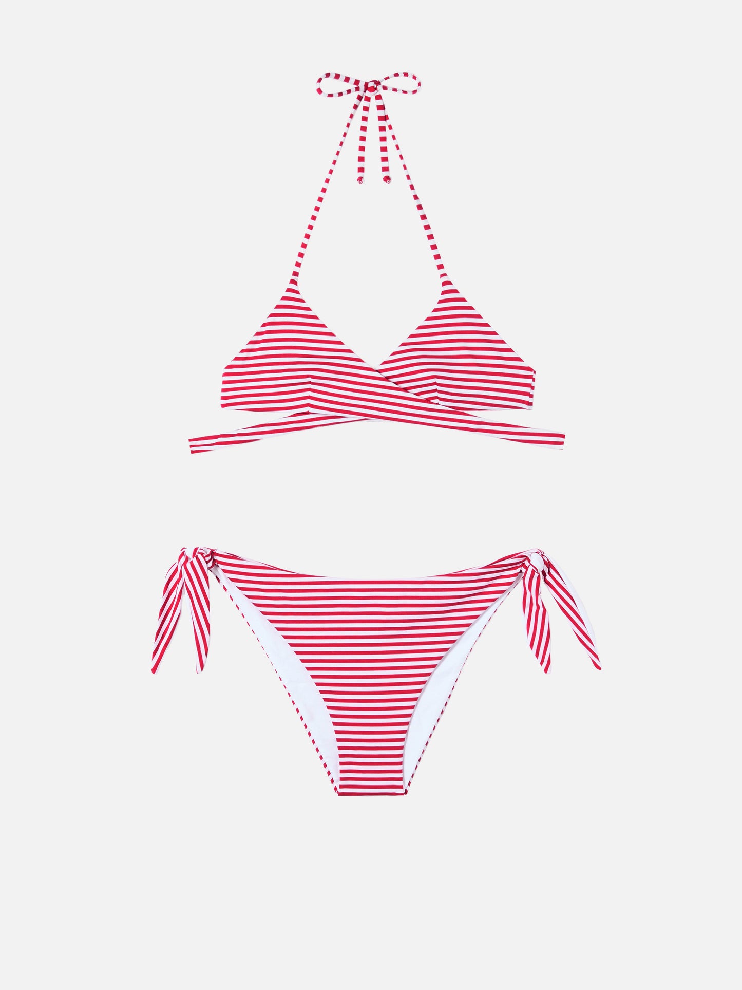 Bikini a triangolo avvolgente Layne Yali con stampa a righe rosse