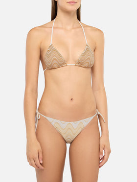 Bikini triangolo Leah Virgo in tessuto raschel beige